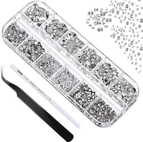 1440pcs 6 Größen Kristall Strasssteine nageldesign Kristallrhinestones, Flache Rückseite Gems,Transparenter Strass mit Pinzette und Aufbewahrungsboxen, Für Nagel, Bekleidung, DIY