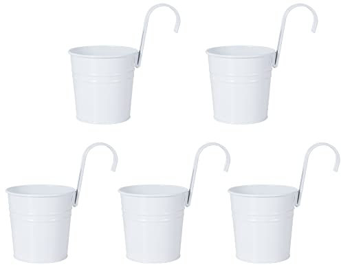 Jeesblsy Pots de Fleurs Suspendus avec Trou de Drainage, Métal Exterieur Porte Plante Vase avec Crochet Détachable, Décoration Porte-Fleurs pour Jardinières, Balcon, Clôture, Patio (5 Pièces)