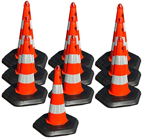 10 Stück UvV-ECO Leitkegel, Warnkegel mit Schrauböse und Kettenöffnung PVC 50 cm 2,5 kg schwer reflektierend (Teilreflex RA2 und Öse)