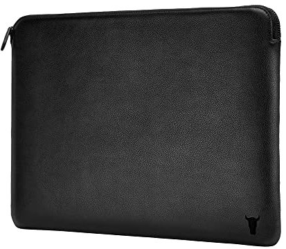 TORRO Laptop Case – Genuine Leather Laptop Sleeve with Zip Closure and Wool Felt Lining Compatible with 13 to 15.6 inch Laptops (Black)