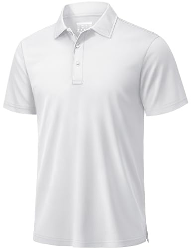 TACVASEN Mens Golf Shirt Dry Fit Mens Polo Shirts Short Sleeve Performance Golf Polos for Men with Collar Work Shirts White, S