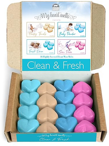 Clean & Fresh Wax Melts: 16 x 5g Heart Shaped Scented Wax Melts, Vegan & Pet Friendly, Cruelty & Plastic Free, Candle Alternative