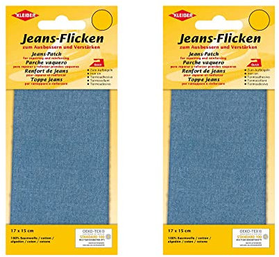 Kleiber 2er Set Jeans Flicken Aufbügeln Bügelflicken 100% Baumwolle Jeans Reparatur Flicken Ausbessern 17 cm x 15 cm Dekor