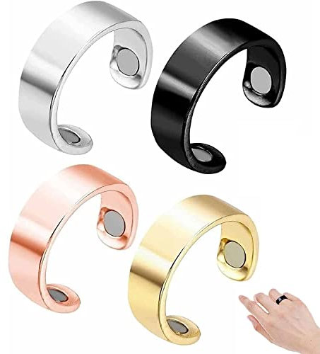 4PCS Healthgo Blood Pressure Regulator Ring,Healthgo Blood Sugar Control Ring,Blutdruckreglerring,Blutdruckring,Blutzuckerkontrollring,Lymphdrainage therapeutische magnetische Ring,verstellbare (A)