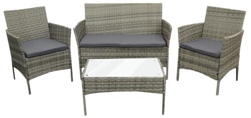 COZYBRITE Rattan Garden Furniture Sofa Set with Cover Coffee Table Chairs 4 Seater for Outdoor Patio Balcony 6210-B (Mixed Grey+Dark Grey Cushions)