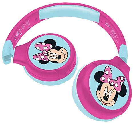 Lexibook, Minnie, Casque Audio Enfant 2-en-1 Bluetooth et Filaire, Stéréo, sans Fil, Filaire, Son limité, Pliable, Ajustable, Rose/Bleu, HPBT010MN