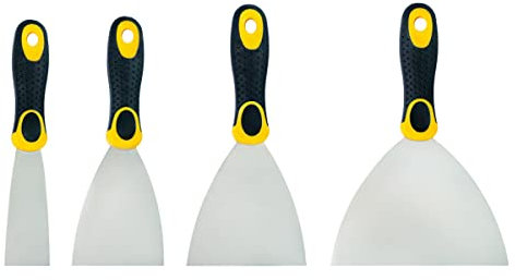 HARDY Lot de 4 Couteaux à enduire - Manche Bi-Matière - Spatules de finition - Quatre tailles : 40 mm 80 mm 100 mm 150 mm - Rénovation - Construction - Application d'Enduits Plâtre Colle