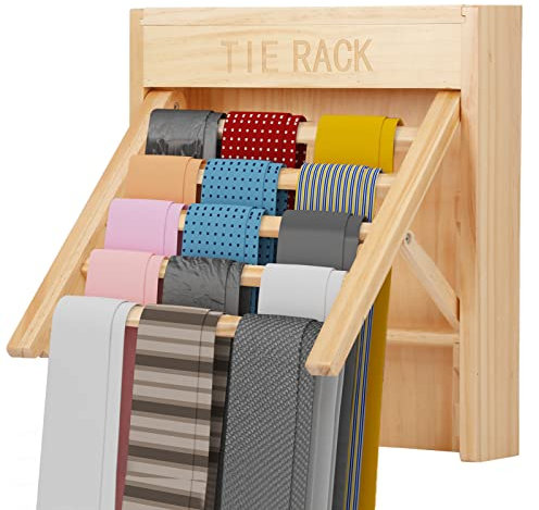 Nisorpa Krawattenhalter, Wandmontage, Holz, Krawattenorganizer, Gürtelaufhänger für Herren, Schals, Krawattenhalter für Herren, 36,5 x 33,6 x 7,5 cm