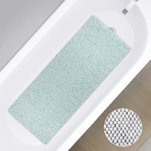 Extra Long Bath Mat Non Slip Anti Mould, Loofah Shower Mas for Inside Shower, 100 x 40 cm Bathtub Mat with Drain, Washable, Quick Dry Bath Mats for Bathroom Floor, PVC Bathtub Mat for Elderly