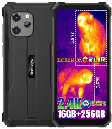 Blackview BV8900 Rugged Smartphone Android 13, 4 FLIR Times Thermal Imaging, 64MP+16MP Anti-shake Camera, 16GB+256GB, 10000mAh 33W Fast Charge Rugged Phone, 6.5 FHD+ 2.4K Resolution, USB3.0, NFC