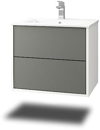 Stil.Zeit Evelia Badmöbel inkl. Waschbecken | Waschtisch mit Unterschrank 60.5 cm | Weiß/Schiefergrau | Push-to-Open/hängend