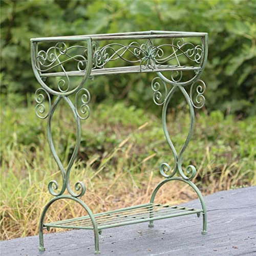 28IN Heavy Duty Cast Iron Potted Plant Stand Garden Table,2Tier Metal Stands Decorative & Vintage Style,for Indoor Outdoor (Green)