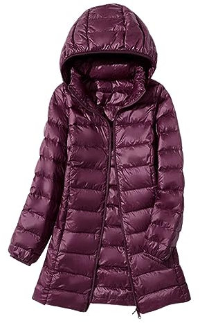 ORANDESIGNE Piumino Leggero Donna con Cappuccio Puffer Jacket Leggeri Giacca Cappotto Lungo Giubbino Down Jacket Piumino Leggero Caldo Giacche Trapuntato Slim Piumini Invernale A Viola XS
