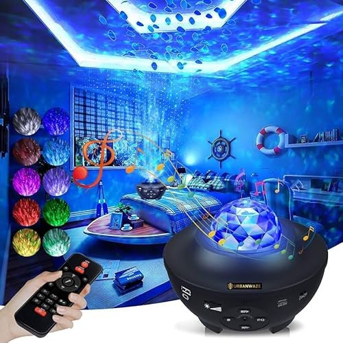 URBANWAZE Galaxy Projector with Remote Control, Star Projector with Bluetooth Speaker, Starry Sky Night Moon Lamp, Kids Adults Ceiling Bedroom Living Room Timer Light Gifts USB Colour Changing Music
