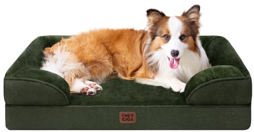 EHEYCIGA Orthopädisches Hundebett Grosse Hunde, 104x69x15cm, Memory Foam Hundekorb Mittelgroße Hunde, Waschbar Hundesofa Wasserdicht rutschfest, Hundecouch mit Hohem Rand, Dunkel Grün