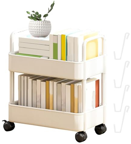 Aufbewahrungswagen 2-Etagen, Rollwagen küche - beweglicher bücherregal wagen | lagerregal auf rollen | Multifunktions-Aufbewahrungswagen | Büro, Wohnzimmer, Küche, Mobile Aufbewahrungsbox mit Rädern