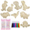 31 Stück Dinosaurier Holz Bastelset Kindergeburtstag Dino Holz Basteln zum bemalen für Kinder Mädchen Jungen DIY Handwerk mit 16 Dino Holz, 12 Aquarellstifte, 2 Aufkleber,1 Meter lange Hanfschnur