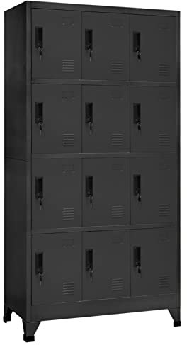 Festnight Spind Schließfachschrank 12 Fächer Metallschrank Spind Umkleideschrank Schrank Fächerschrank Metall Büroschrank Abschließbarer Umkleideschrank Stahlschrank Anthrazit