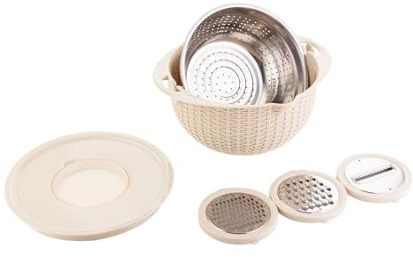 Gralara Juego de colador con cuenco para mezclar, rallador de doble capa con rallador, juego de cuenco colador de cocina, beige