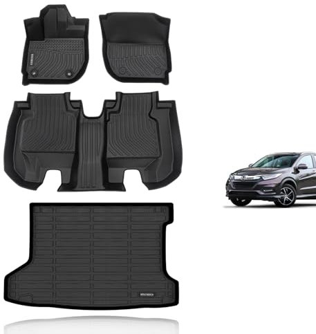 KELCSEECS Allwetter-Fußmatten & Cargo-Auskleidung, komplettes Set, maßgeschneidert für 2016 2017 2018 2019 2020 2021 2022 Honda HR-V (AWD Modell) Automatten Cargo Mat Bodeneinlagen Kofferraummatte