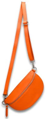 ADEL Bauchtasche Damen Echtleder Sandy Handgemachte Umhängetasche Crossbody Bag mit Stilvollem Verstellbarem Ledergurt 2 Fächer Stylische Schultertasche Made in Italy Tasche (Orange)