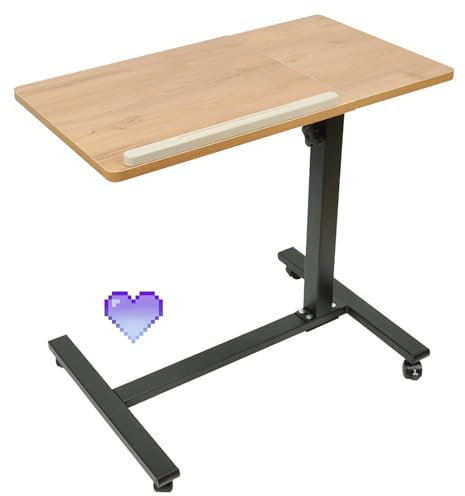 HUOLE Table de Lit Roulette à Hauteur Ajustable avec Support de Souris Séparé, Bureau Mobile Debout Pliable 360° - H x l x P: 60 * 34.5 * 58-90cm, Couleur Bois