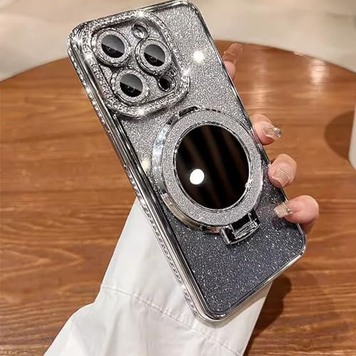 Altartar Glitter Case for iPhone 12 Pro Max Magnetic Mobile Phone Case with Stand, Glitter Mobile Phone Case iPhone 12 Pro Max Transparent Case with Mirror Makeup Protective Case Scratch-Resistant