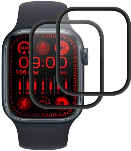 Verre Trempé pour Apple Watch 41mm Series 9/8/7, 2 Pièces Haut Définition Protection écran, 2 Pièces Vitre Protection de Anti Rayures, 3D Couverture Complète, Sensible au Toucher, Sans Bulles