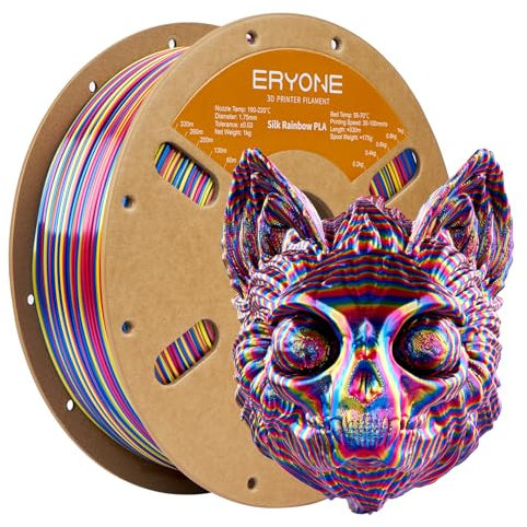 ERYONE Ultra Shiny Silk PLA Filament voor 3D Druker, PLA Filament 1.75mm, +/- 0,03mm,1kg 1 Spule, Twisted Silk Rainbow PLA, Psychedelisch (Rot&Gelb&Blau)