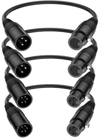 J&D Cavo XLR, XLR Maschio 3 Pin a XLR Femmina 5 Pin e XLR Femmina 3 Pin a XLR Maschio 5 Pin Cavo Audio, Confezione da 4 5 Pin a 3 Pin Cavo per Illuminazione DMX, 30 cm