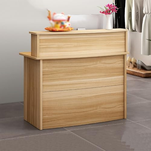 TELCIM Empfangstheke, Rezeptionstheke, Rezeptionstisch, Empfangstresen Mit Abschließbare Schubladen, Laden-Theke, Verkaufstheke, Kassenschalter, Für Klinik, Salon, Lobby(Wood,120x35x102cm)