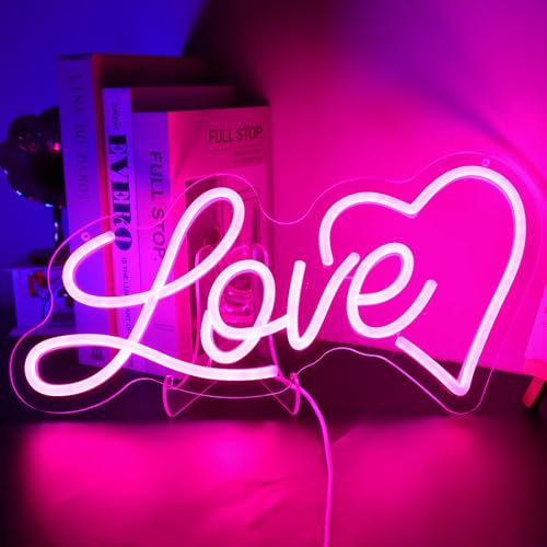 DWOOKE Neonschild Love Herz-Neonlicht rosa zur Wanddekoration Herz-LED-Schilder,USB-betrieben,romantische Heimkunstdekoration für Hochzeit,Geburtstag,Valentinstag,Geschenk für die Geliebte