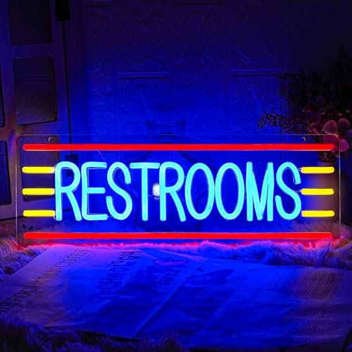 Restroom Neon Sign for Business Toilet Neon Light Bathroom LED Neon Sign Restrooms LED Neon Light for Home Bar Shop Hotel Shop Mall Supermarket Decoration