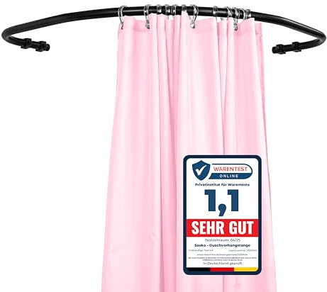 Sasko Duschvorhangstange Duschstange Duschvorhang L-Form Rundbogen Symmetrisch Aluminium Belastbarkeit 25 kg Gardinenstange für Vorhang für Badewanne & Dusche Wandmontage - Schwarz - 100x100 cm