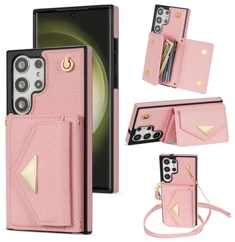 Custodia a portafoglio per iPhone 7/iPhone 8, custodia a portafoglio in pelle di alta qualità con tracolla staccabile e fibbia design cover - rosa