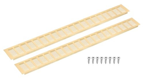 sourcing map Air Vents Cover, 2Pcs 800 x 100mm - Aluminum Alloy Mesh Air Return Vent Cover, Rectangle Louvered Ventilation Grille for Shoe Cabinet Wardrobe (Gold)