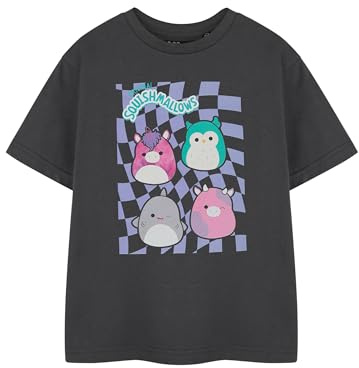 Squishmallows Girls Grey Checkerboard Short-Sleeved T-Shirt | Graphic Tee for Kids | Cute Print Top | Comfy Children's Apparel | Fun Merchandise Gift
