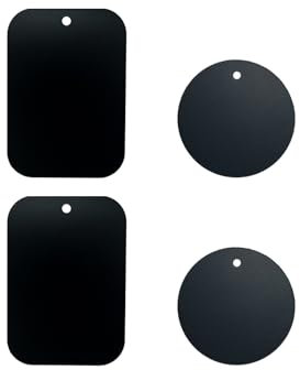 Ureminisce 4 STK. Eisenplatten 2 runde 2 rechteckige, ultradünne Schwarze Eisenplatten für Handy-Magnethalterungen, Starke 3M-Klebefolie, für Auto-Handyhalterungen.
