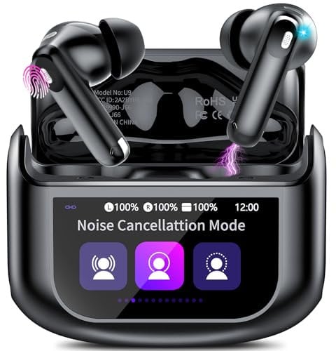 Wireless Earbuds, 48H Smart Touch Screen Ear Buds Bluetooth 5.4 Headphones in Ear, ANC/ENC Noise Cancelling Mic Bluetooth Earbuds with HiFi Stereo, 5 EQ Modes, IPX7 Waterproof Wireless Earphones Black