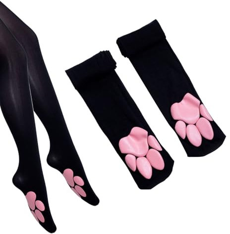 Cat Paw Socks for Women,1 Pair Black Cute Thigh High Socks,Toe Beans Knee High Socks,Kawaii Soft 3D Cat Socks for Cosplay Halloween Party and Daily Lives(Black)