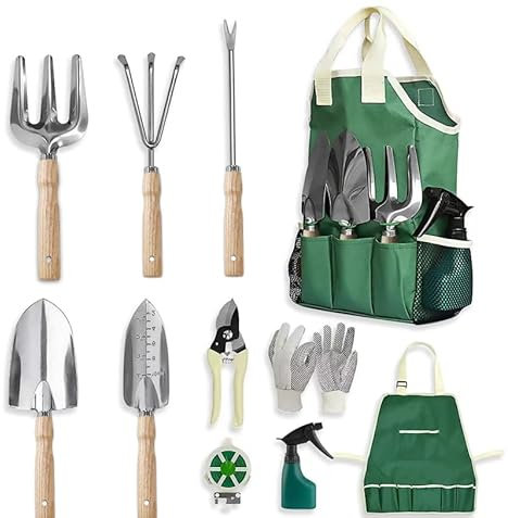 Yunkctuk Gartenwerkzeug Set, 11 in 1 Gartengeräte mit Aufbewahrungstasche, Schwerlast Edelstahl Gartenarbeit Kit, Gartenset Werkzeug für Frauen und Männer, Geschenke für Gartenliebhaber