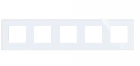 Lot de 5 cadres en verre pour interrupteur, prise murale Schuko - 86 x 86 mm - Standard UE - Blanc - Cadre de 5