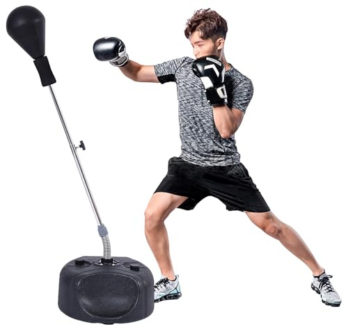 Stiatu Punching Bag with Stand, Heavy Boxing Bag Height Adjustable Reflex Bar and Speed Punching Bag for Adults & Youth, Home Gym Training Equipment for MMA Fitness Stress Relief (Black)