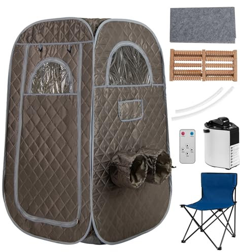 COSTWAY Portable Sauna Steam, Folding Full Body Sauna Tent Steam Room with 1000W 3L Generator, Chair, Foot Massager & Leg Holes, Pop-Up Personal Home SPA Cabin Box for Therapy Detox Slimming (Grey)