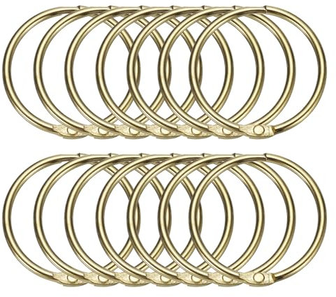 sourcing map 14pcs Shower Curtain Rings, 1.5 Inch ID Metal Round Snap Shower Curtain Hooks Glide Smoothly Shower Hooks for Bathroom Shower Curtain Rods, Gold
