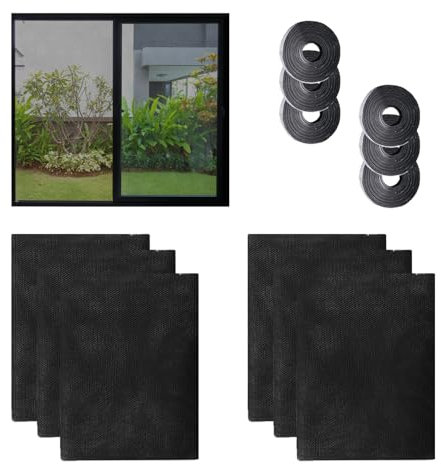 6 Piezas Mosquitera para Ventanas, Malla Antimosquitos Ventanas130 x 150 cm, Ajustable y Fácil de Instalar,con 6 Tiras de Velcro Autoadhesivas (Negro)