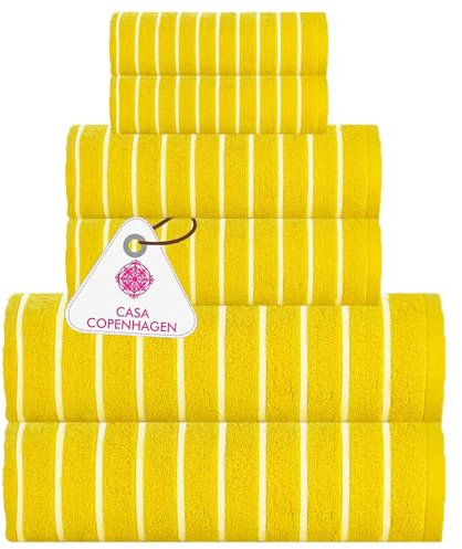 Casa Copenhagen Ecstatic 6-teiliges Handtuch-Set – Gelb, 600 g/m², 2 Badetücher, 2 Handtücher, 2 Waschlappen aus weicher ägyptischer Baumwolle für Badezimmer, Küche und Dusche
