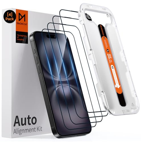 DIMONCOAT 4-PACK Panzerglas Kompatibel mit iPhone 16 [Automatisches Kalibrierungs-Kit] [10X Militärschutz] TOP 9H+ Schutzfolie für iPhone 16 6.1 Zoll, HD-Klar, Null Blase
