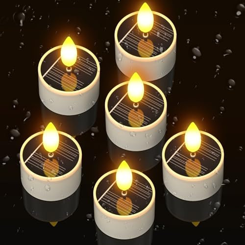 Yme Lot de 6 bougies chauffe-plat solaires d'extérieur LED du crépuscule à l'aube - Sans flamme vacillante - Étanche - Pour lanterne, fenêtre, jardin, camping, décoration d'intérieur