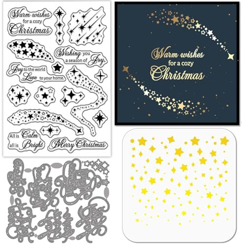 GLOBLELAND Weihnachtssterne Transparente Stempel Stanzformen Malschablonen Für Die Kartengestaltung Weihnachtsgrüße Silikonstempel Metallstanzungen Sterne PET Bastelvorlage Für Scrapbooking